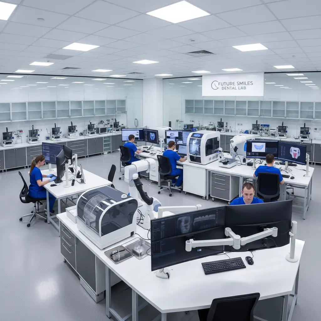 Modern dental laboratory with advanced milling machines and digital equipment